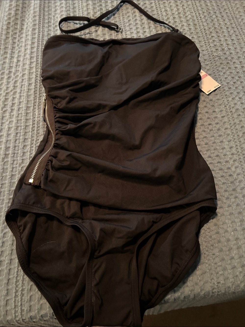 Black One-Piece Swimsuit with Side Zip design